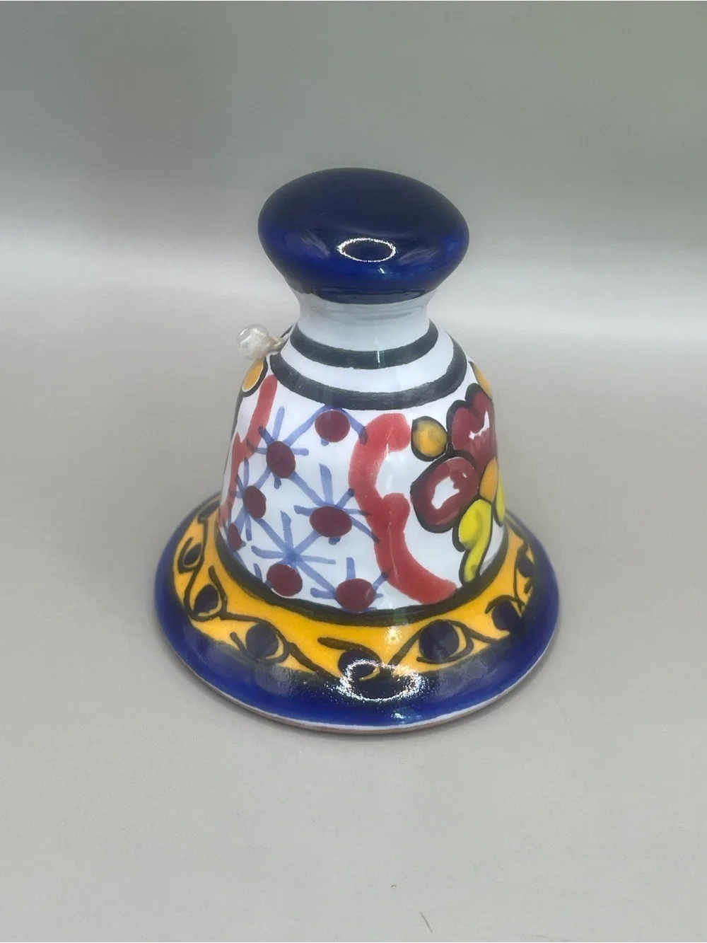 Vintage Talavera Mexican Ceramic Bell Hand Painted Pottery Folk Art Sign 2.25”